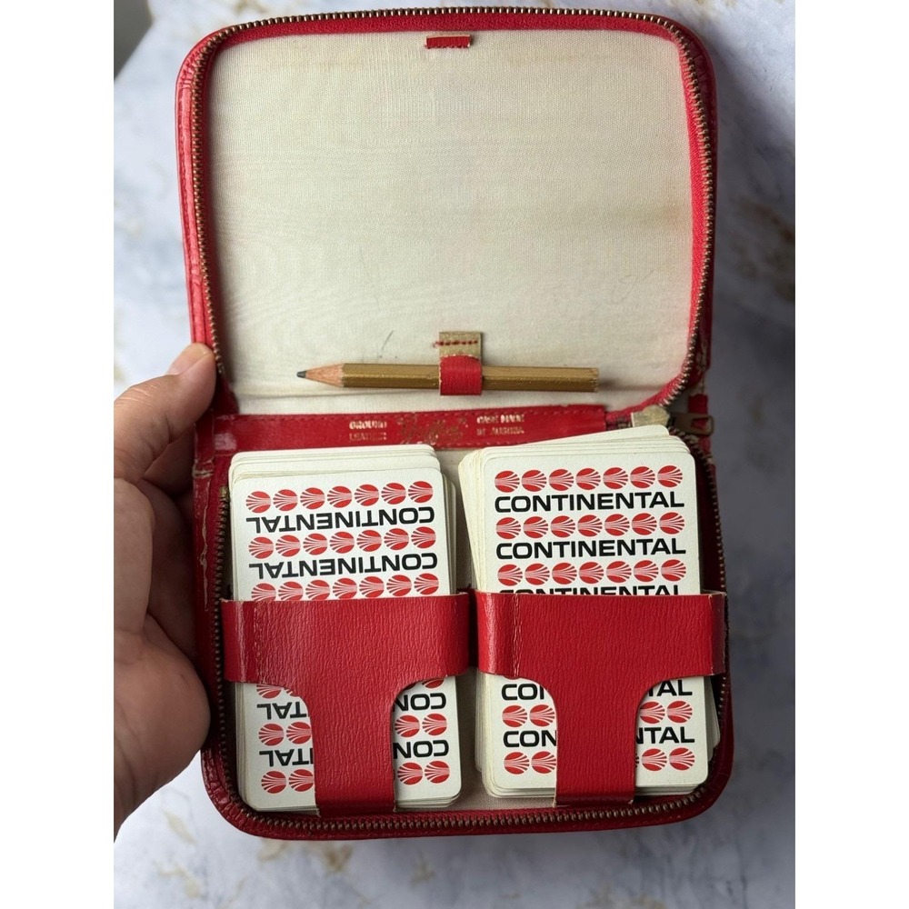 Vintage GRIFFON Red Leather Playing Cards Zipper Case, Made in Austria MCM